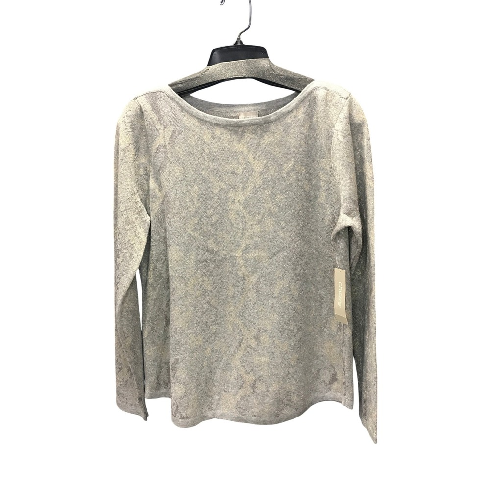 Chico's Gray With Silver Pattern Scope Neck long‎ sleeves Sweater